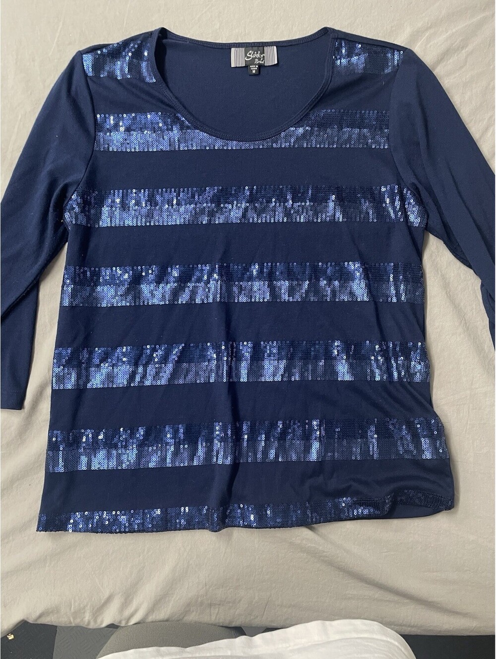 Slinky Brand Women's Blue Sequin Top blouse SZ M